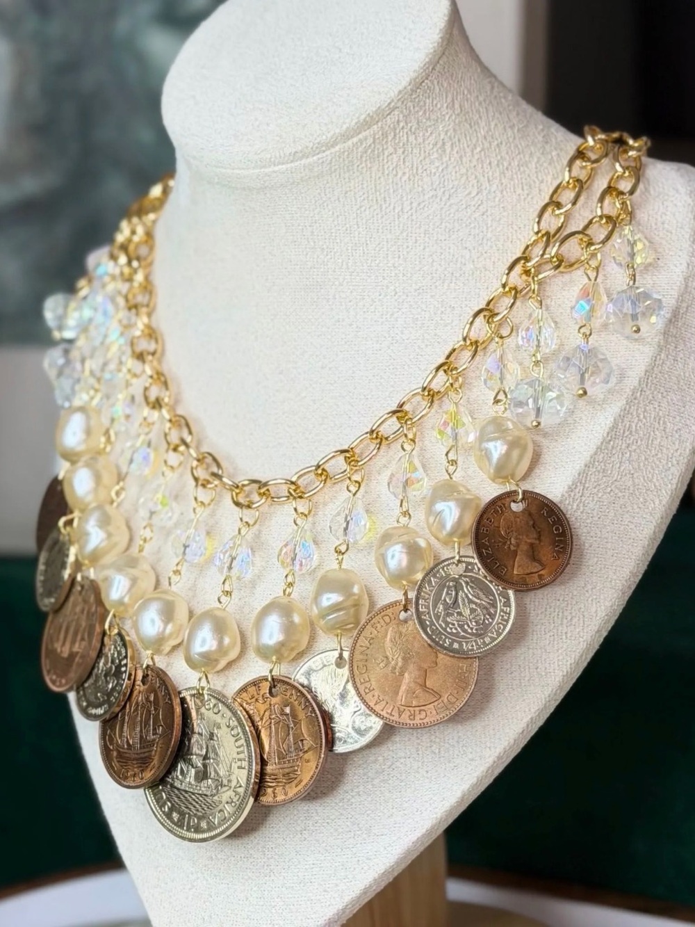 Currency of Queens Signed Victoreya Coin Statement Necklace OOAK - Picture 2 of 4